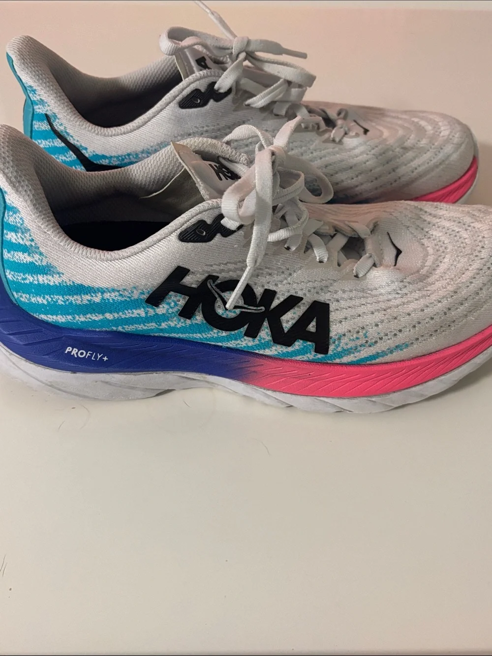 Hoka One One Women's White Teal Pink Athletic Shoes